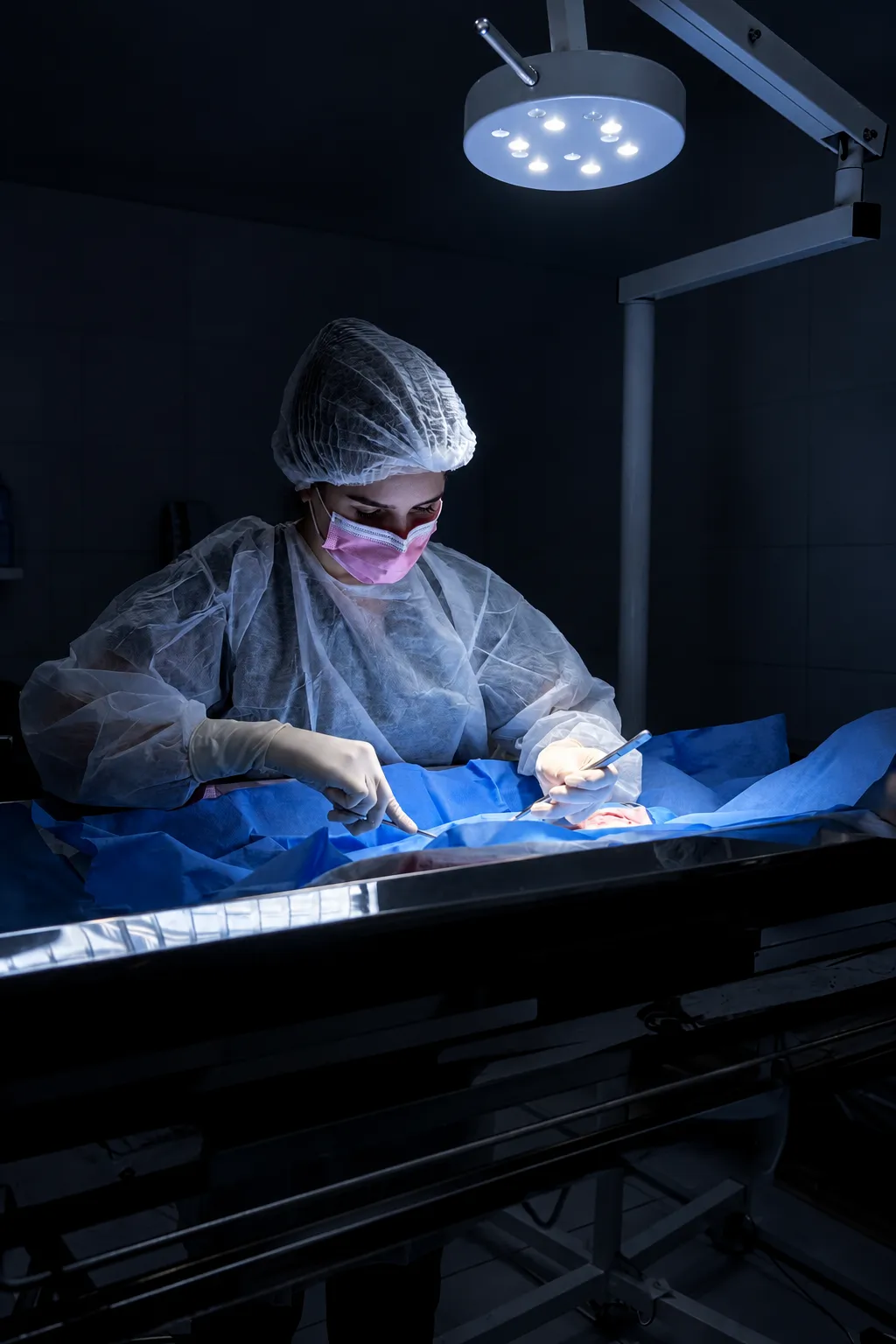 Procedimento cirúrgico veterinário em andamento